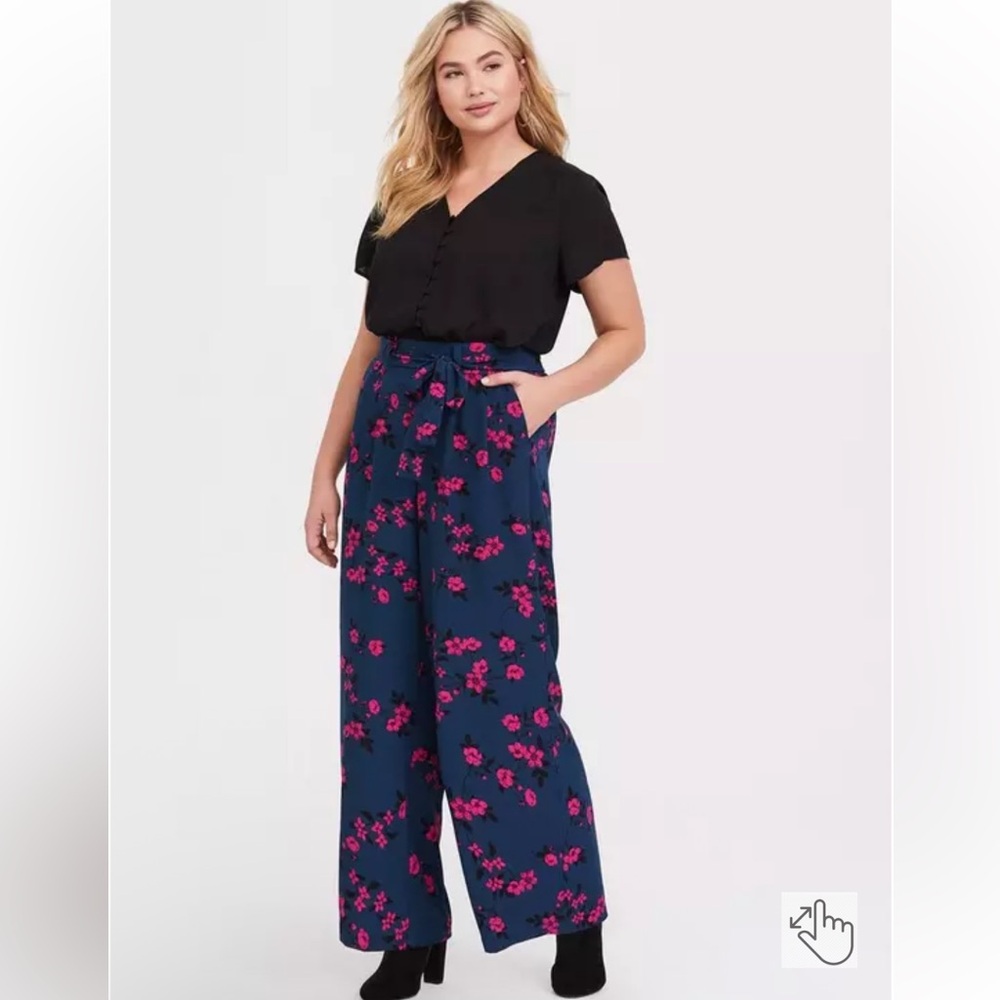 Blue Floral Crepe Wide Leg Pant, torrid size 3